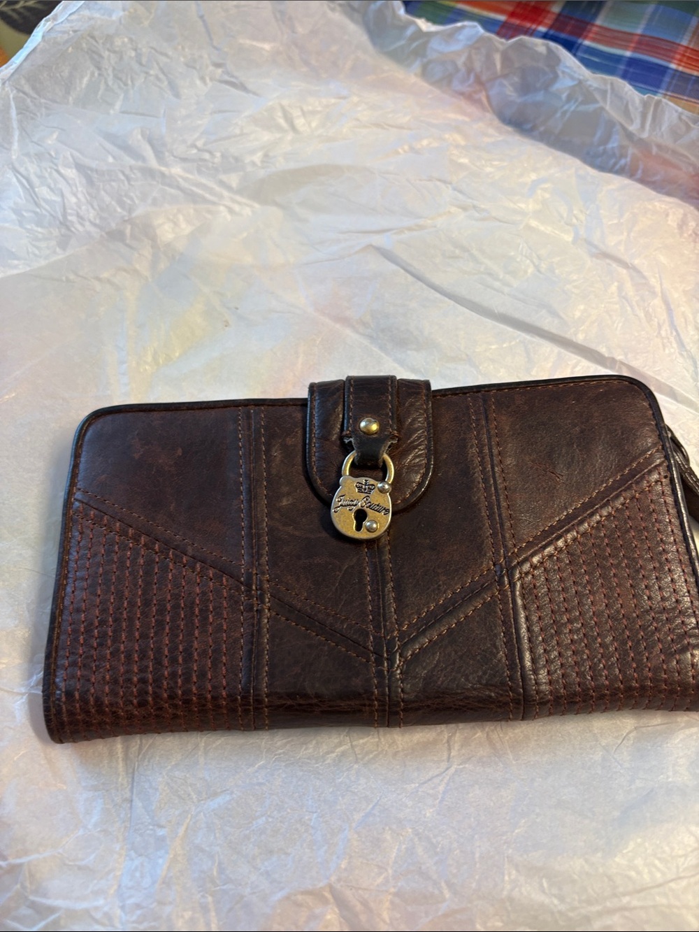 Y2K Juicy Couture brown leather "Juicy Princess" continental.